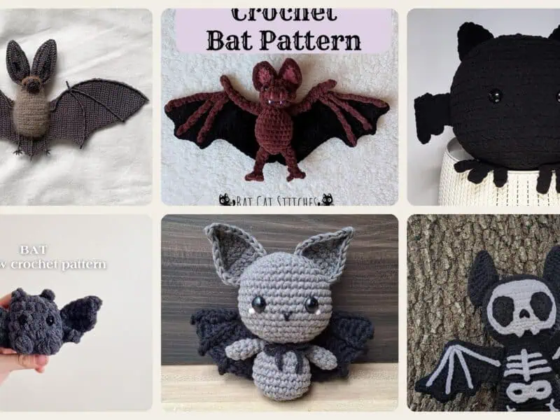 A selection of the crochet patterns in 40 Bat Crochet Patterns for Halloween Decor, Gifts, and Spooky-Cute Amigurumi
