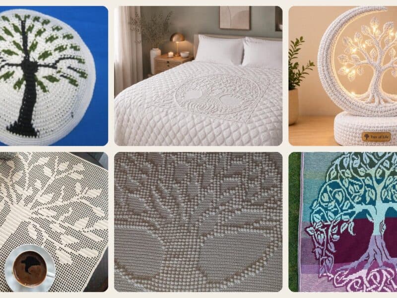 A selection of the crochet patterns in 19 Tree of Life Crochet Patterns to Add Meaningful Handmade Style to Your Home and...
