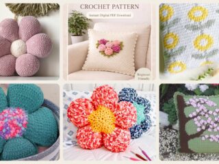 A selection of the crochet patterns in 33 Flower Pillow Crochet Patterns for Cozy, Giftable Home Décor