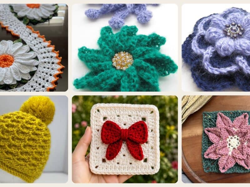 A selection of the crochet patterns in 6 3D Crochet Patterns for Texture, Shape, and Standout Handmade Projects