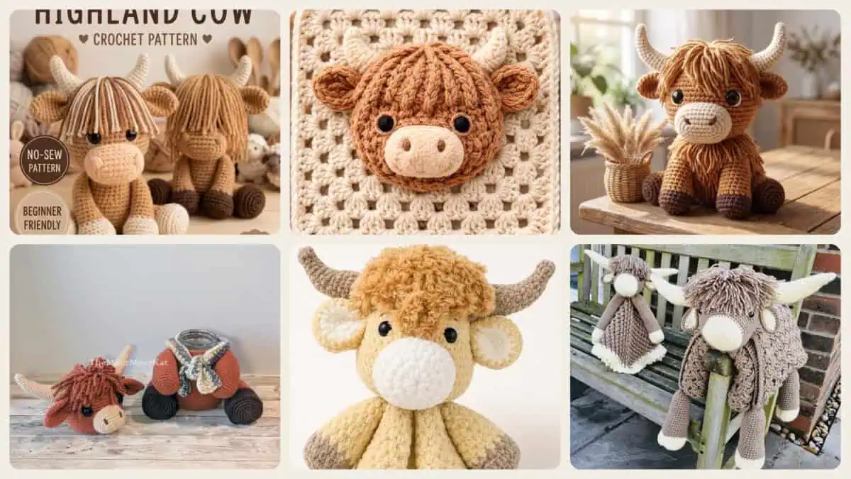 A selection of the crochet patterns in 40 Fluffy Cow Crochet Patterns: Add Cuteness to Every Corner of Your Home!