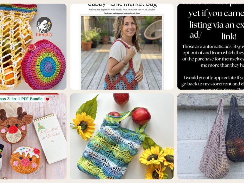 A selection of the crochet patterns in 40 Market Bag Crochet Patterns for Reusable Totes, Mesh Shoppers, and Everyday Carryalls