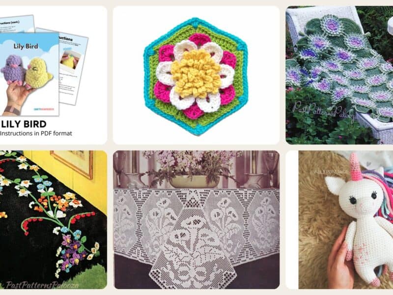 A selection of the crochet patterns in 40 Lily Crochet Patterns for Bouquets, Home Decor, and Handmade Gifts