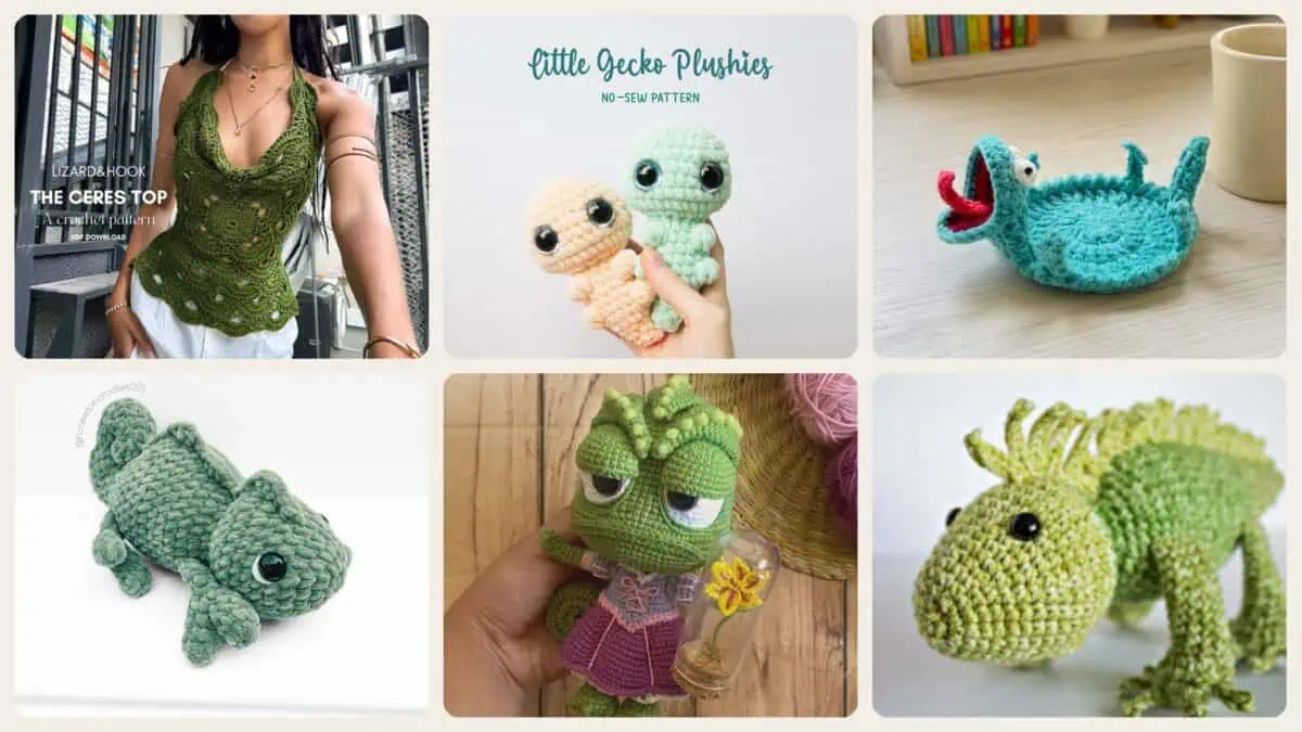 A selection of the crochet patterns in 40 Lizard Crochet Patterns for Amigurumi Fans, Gifts, and Quirky Handmade Decor