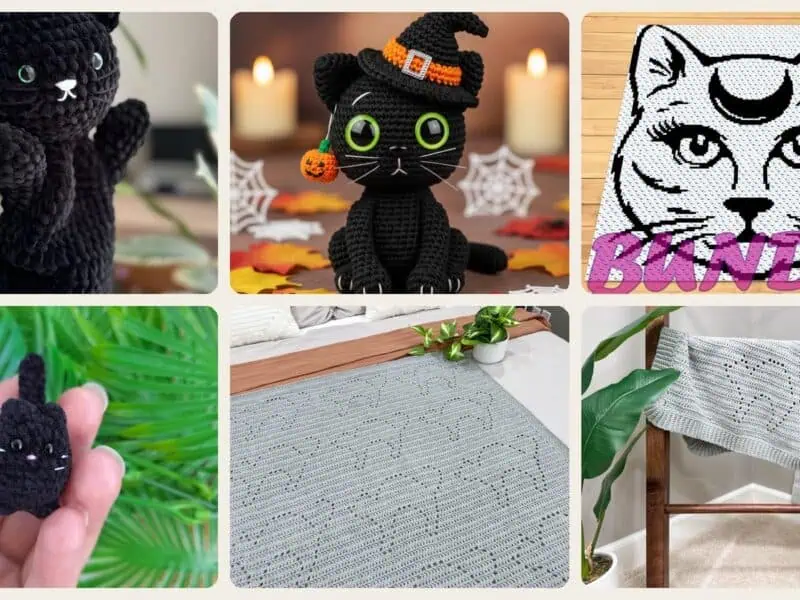 A selection of the crochet patterns in 40 Black Cat Crochet Patterns for Amigurumi, Bags, Keychains, and Cozy Handmade Gifts