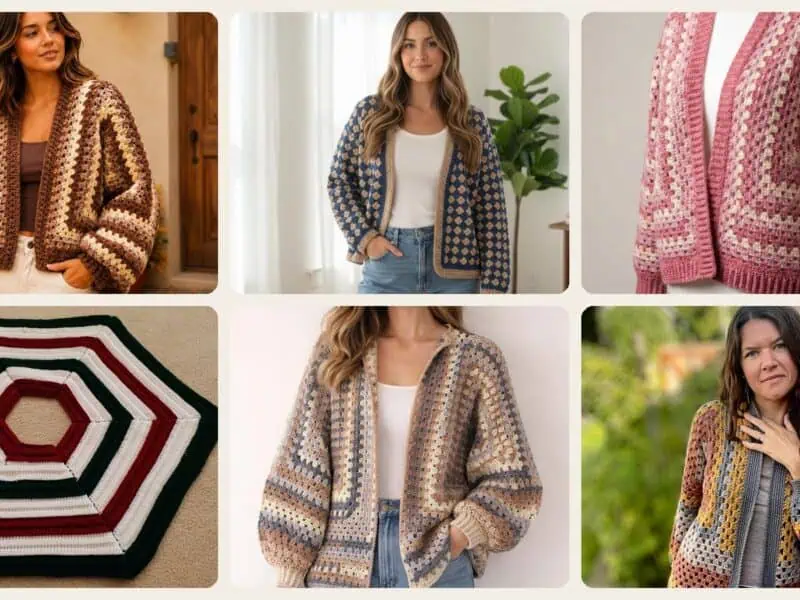 A selection of the crochet patterns in 40 Hexagon Cardigan Crochet Patterns: Create Unique Winter Warmers Now!