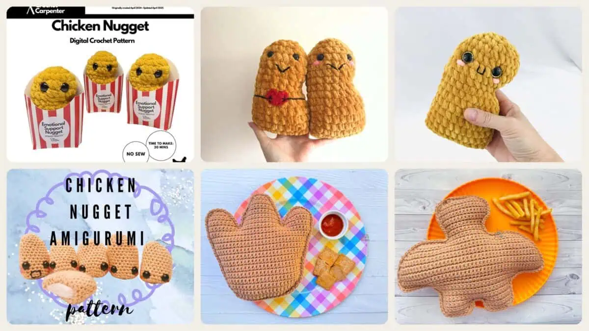 A selection of the crochet patterns in 25 Chicken Nugget Crochet Patterns: Fun and Easy Projects for Foodies
