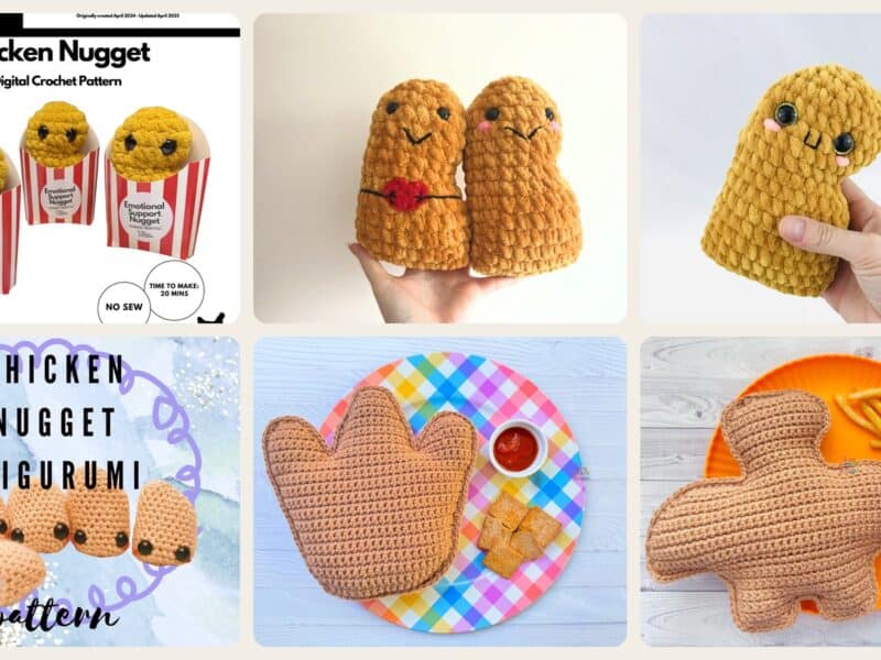 A selection of the crochet patterns in 25 Chicken Nugget Crochet Patterns: Fun and Easy Projects for Foodies