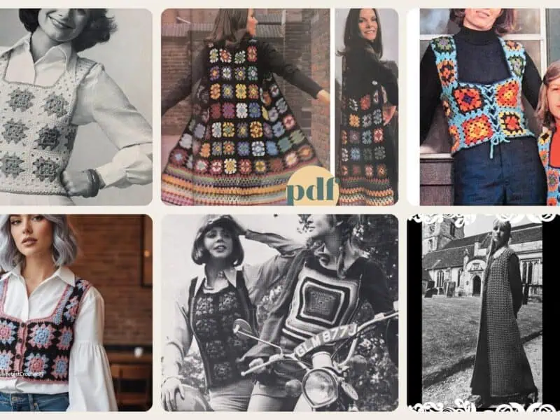 A selection of the crochet patterns in 9 70s Crochet Patterns That Still Feel Fresh in Everyday Wardrobes and Home Décor