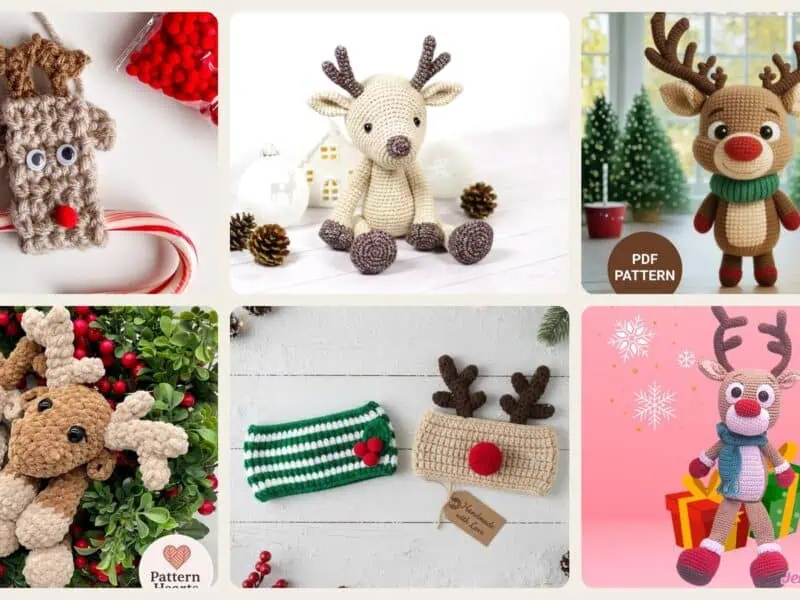 A selection of the crochet patterns in 40 Reindeer Crochet Patterns: Add Homemade Warmth to Your Holiday Decor
