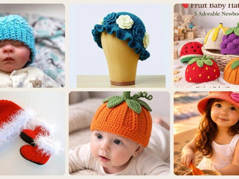 A selection of the crochet patterns in 40 Baby Hat Crochet Patterns for Sweet Handmade Gifts and Everyday Warmth