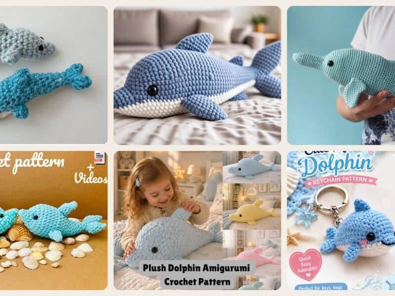 A selection of the crochet patterns in 40 Dolphin Crochet Patterns for Ocean-Inspired Amigurumi, Gifts, and Nursery Decor