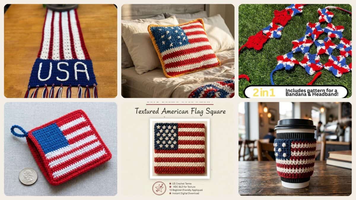 A selection of the crochet patterns in 40 American Flag Crochet Patterns to Show Your Patriotic Style