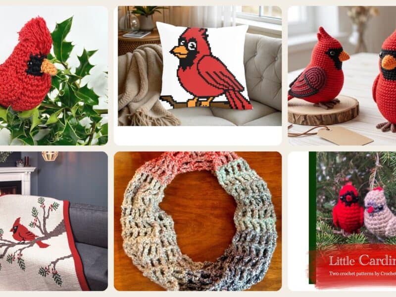 A selection of the crochet patterns in 40 Cardinal Crochet Patterns to Stitch for Gifts, Decor, and Bird Lovers