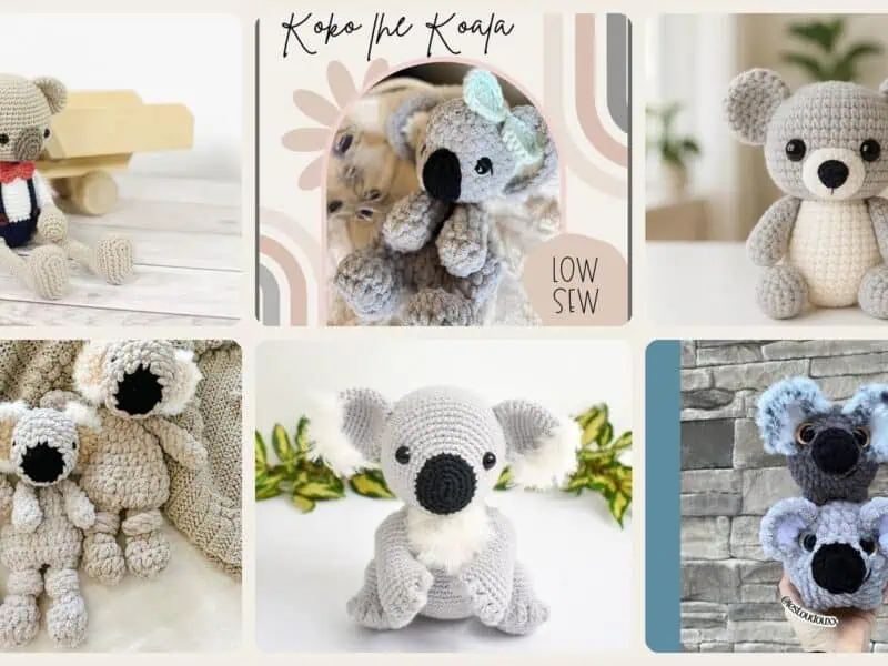 A selection of the crochet patterns in 40 Koala Crochet Patterns for Amigurumi, Hats, Loveys, and Nursery Decor