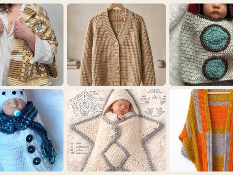 A selection of the crochet patterns in 40 Cozy Couch Sweater Crochet Patterns: Comfort Meets Creativity at Home
