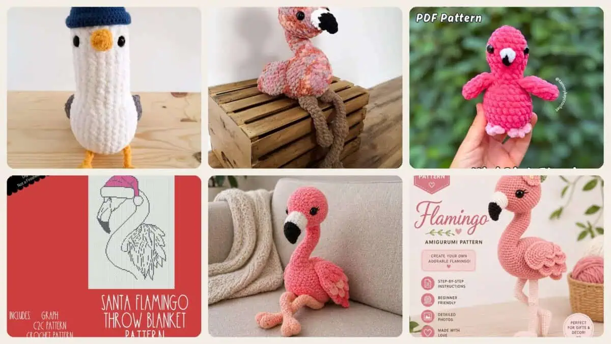 A selection of the crochet patterns in 40 Flamingo Crochet Patterns to Add Tropical Charm to Your Handmade Collection