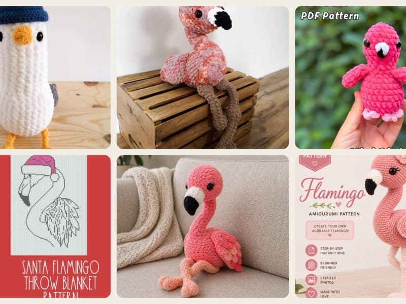 A selection of the crochet patterns in 40 Flamingo Crochet Patterns to Add Tropical Charm to Your Handmade Collection