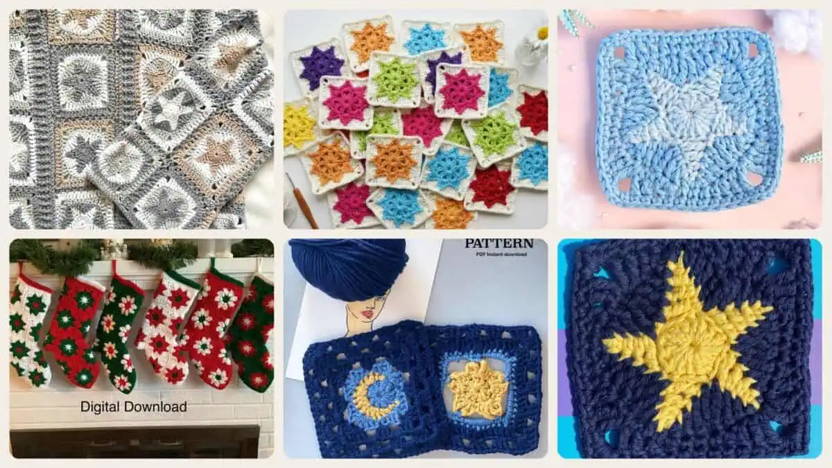 A selection of the crochet patterns in 19 Star Granny Square Crochet Pattern: Unleash Your Inner Artisan Today!