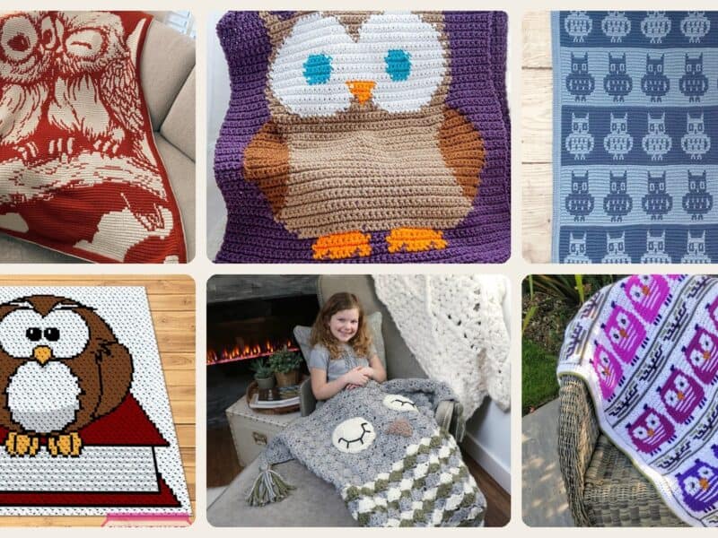 A selection of the crochet patterns in 24 Owl Blanket Crochet Patterns for Cozy Gifting and Woodland Charm