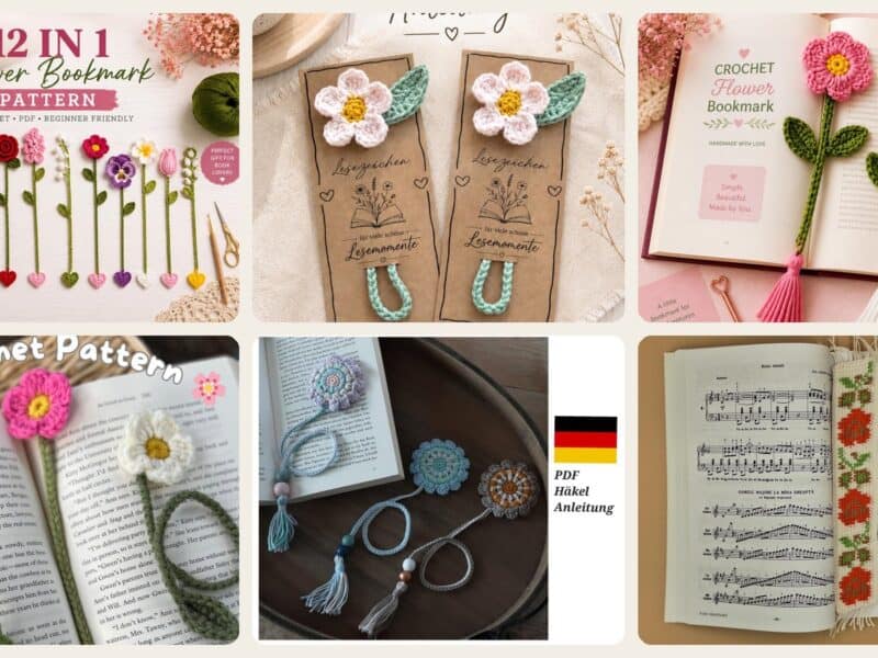 A selection of the crochet patterns in 40 Flower Bookmark Crochet Patterns to Add a Handmade Touch to Reading Time