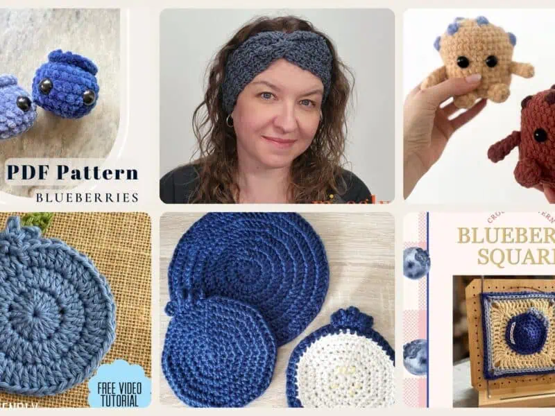A selection of the crochet patterns in 40 Blueberry Crochet Patterns for Fruit-Inspired Amigurumi, Keychains, Plushies, and More
