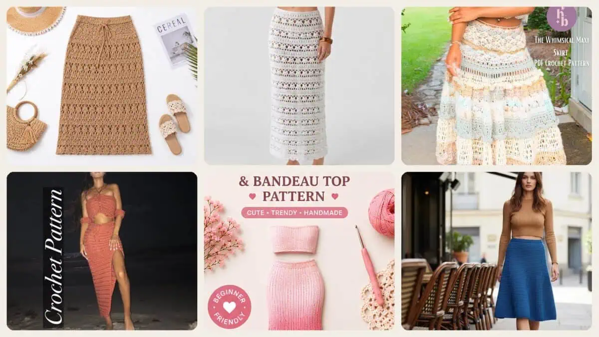 A selection of the crochet patterns in 22 Maxi Skirt Crochet Patterns to Make for Summer, Festivals, and Beyond