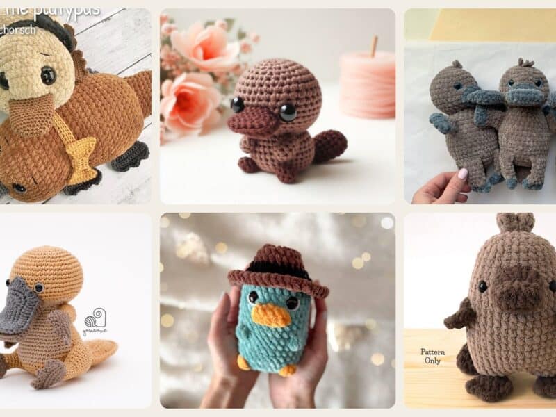 A selection of the crochet patterns in 34 Platypus Crochet Patterns for Cute Aussie-Inspired Amigurumi Projects