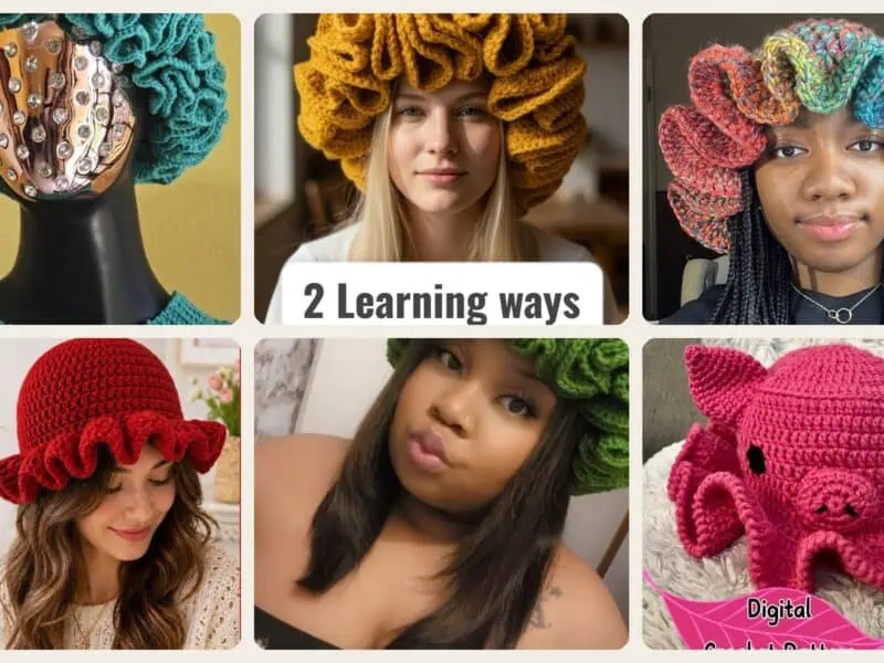A selection of the crochet patterns in 17 Ruffle Bucket Hat Crochet Patterns for Summer, Cottagecore, and Everyday Wear