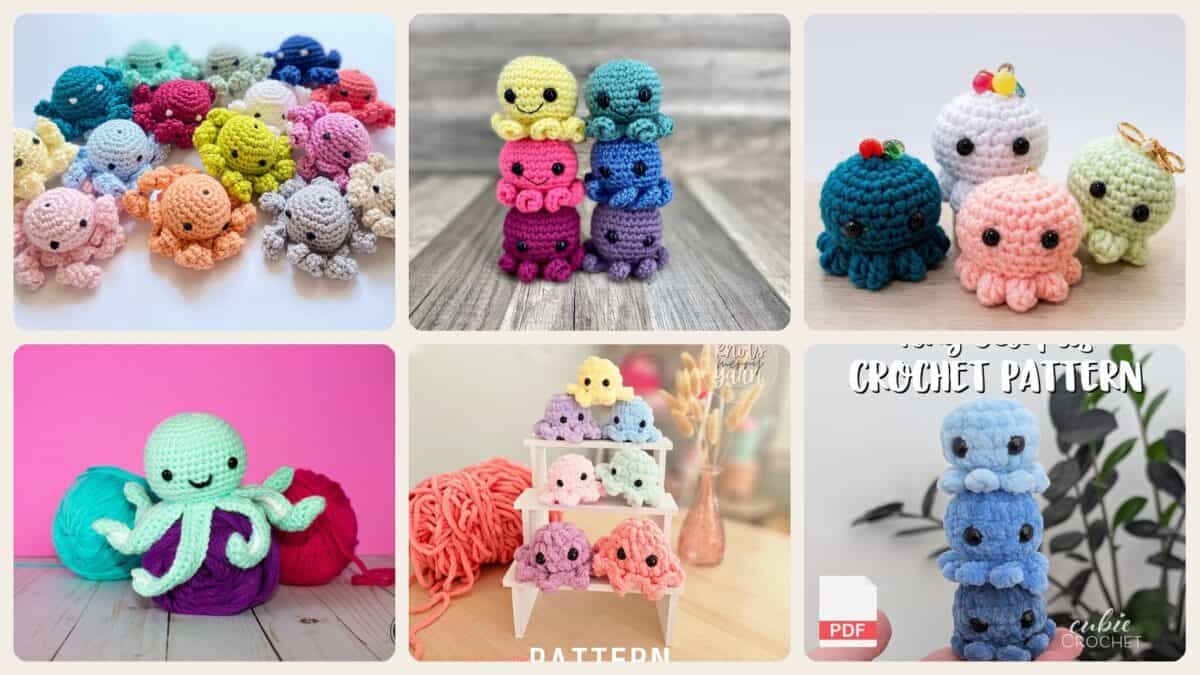 A selection of the crochet patterns in 18 Mini Octopus Crochet Patterns: Delightful Projects for Crafty Sea Lovers