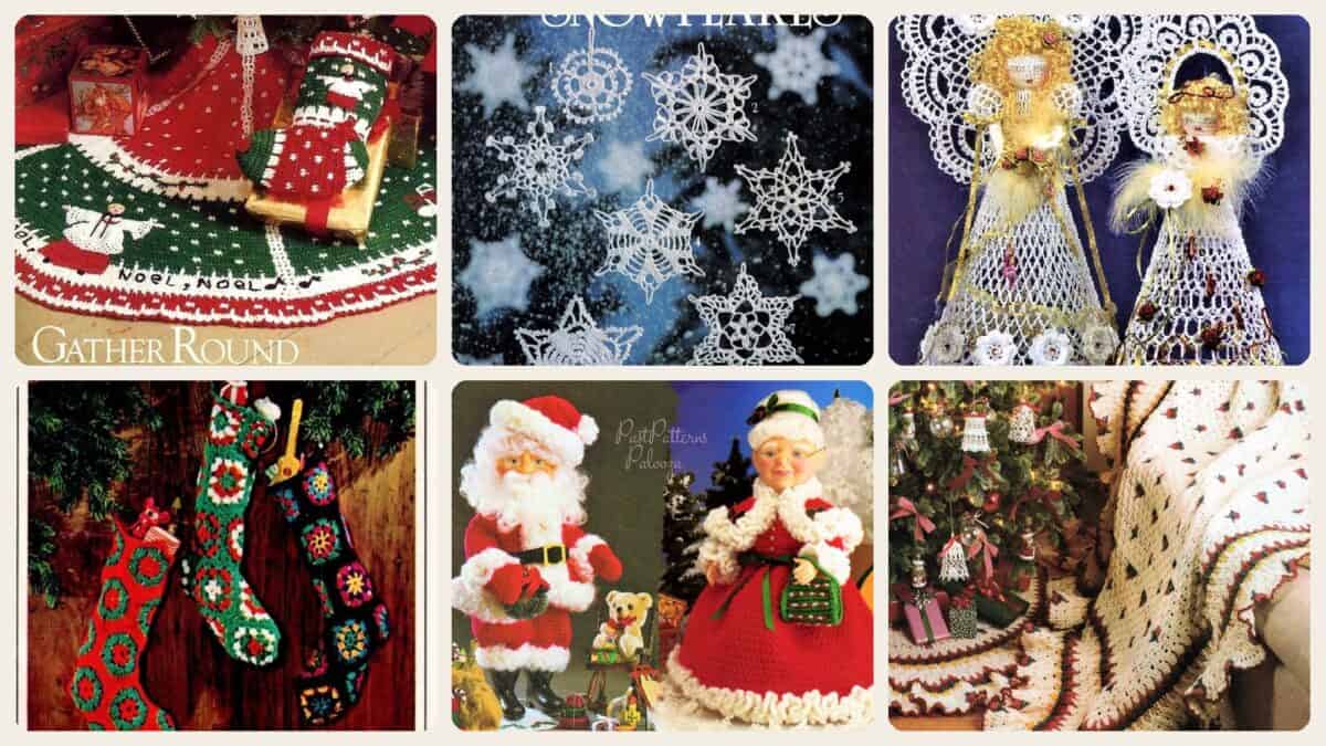 A selection of the crochet patterns in 39 Vintage Christmas Crochet Patterns for Holiday Decorating, Gifting, and Keepsakes