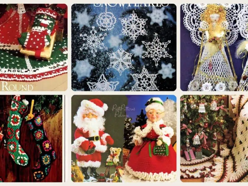 A selection of the crochet patterns in 39 Vintage Christmas Crochet Patterns for Holiday Decorating, Gifting, and Keepsakes