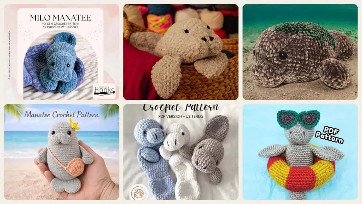 A selection of the crochet patterns in 30 Manatee Crochet Patterns: Adorable Sea Cow Designs for Every Skill Level
