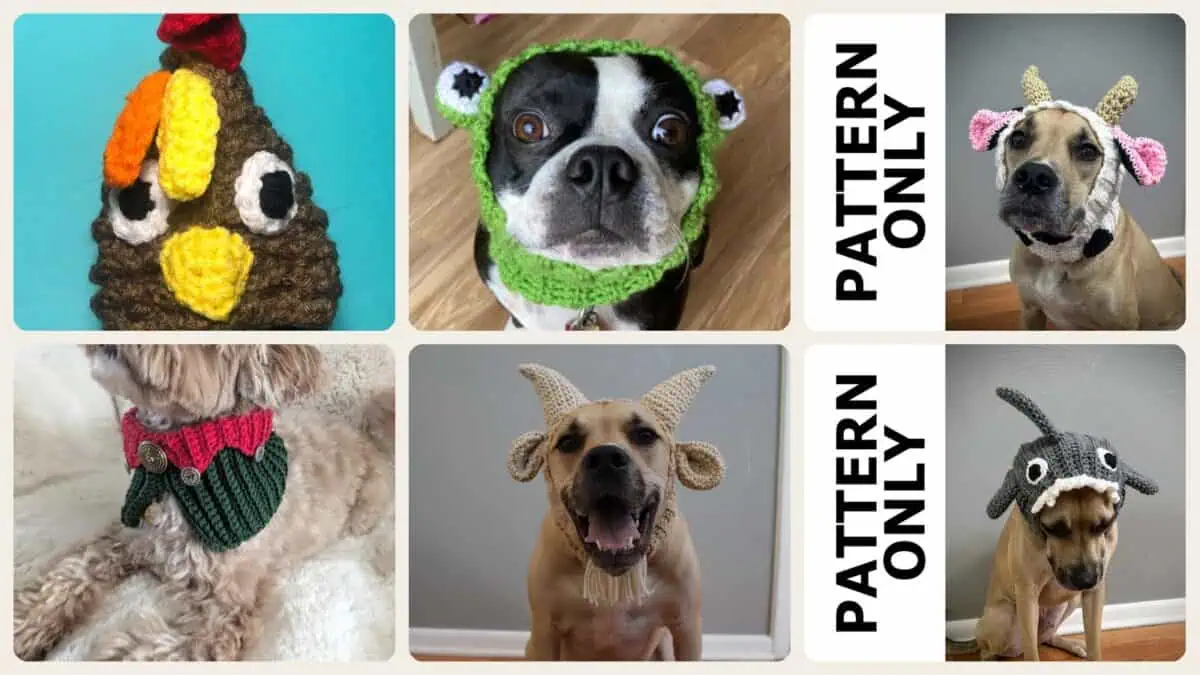A selection of the crochet patterns in 18 Dog Snood Crochet Patterns for Cozy, Cute, and Practical Pet Wear
