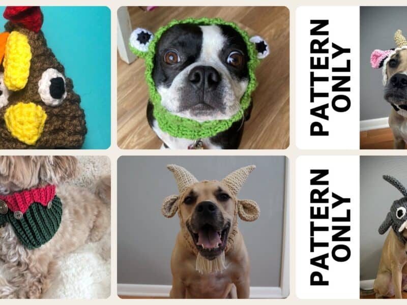A selection of the crochet patterns in 18 Dog Snood Crochet Patterns for Cozy, Cute, and Practical Pet Wear