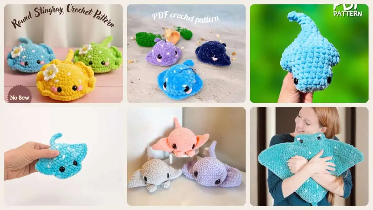 A selection of the crochet patterns in 23 Stingray Crochet Patterns for Ocean-Inspired Amigurumi, Plushies, and Giftable Makes
