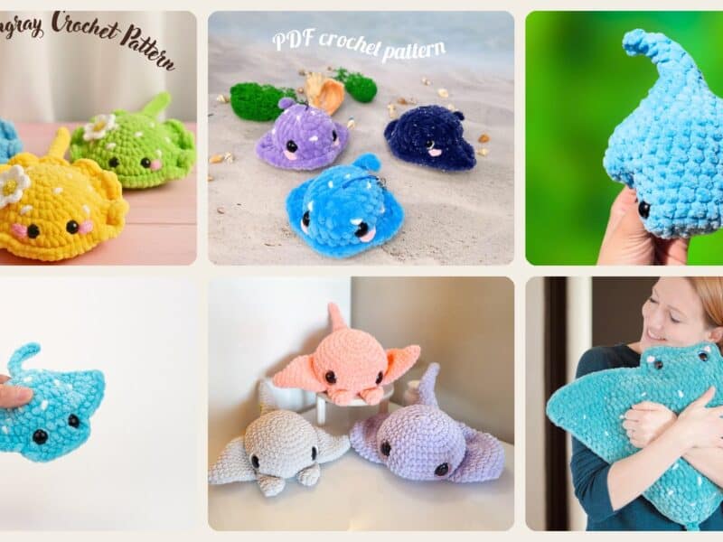 A selection of the crochet patterns in 23 Stingray Crochet Patterns for Ocean-Inspired Amigurumi, Plushies, and Giftable Makes
