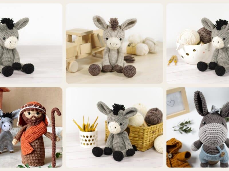 A selection of the crochet patterns in 40 Donkey Crochet Patterns for Farm Animal Fans, Gifts, and Nursery Decor