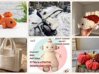 A selection of the crochet patterns in 6 Chenille Yarn Crochet Patterns for Soft Plushies, Cozy Decor, and Cute Gifts
