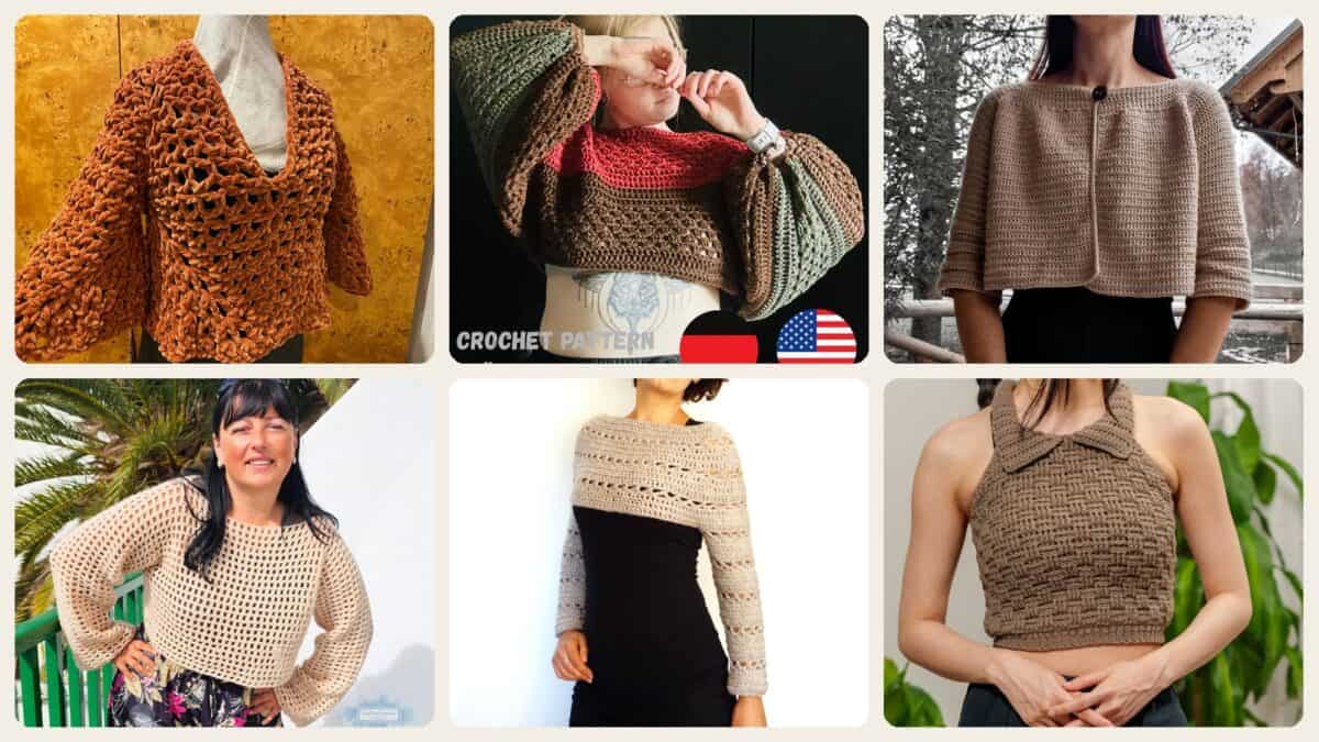 A selection of the crochet patterns in 40 Cropped Sweater Crochet Patterns: Upgrade Your Wardrobe Handmade Style