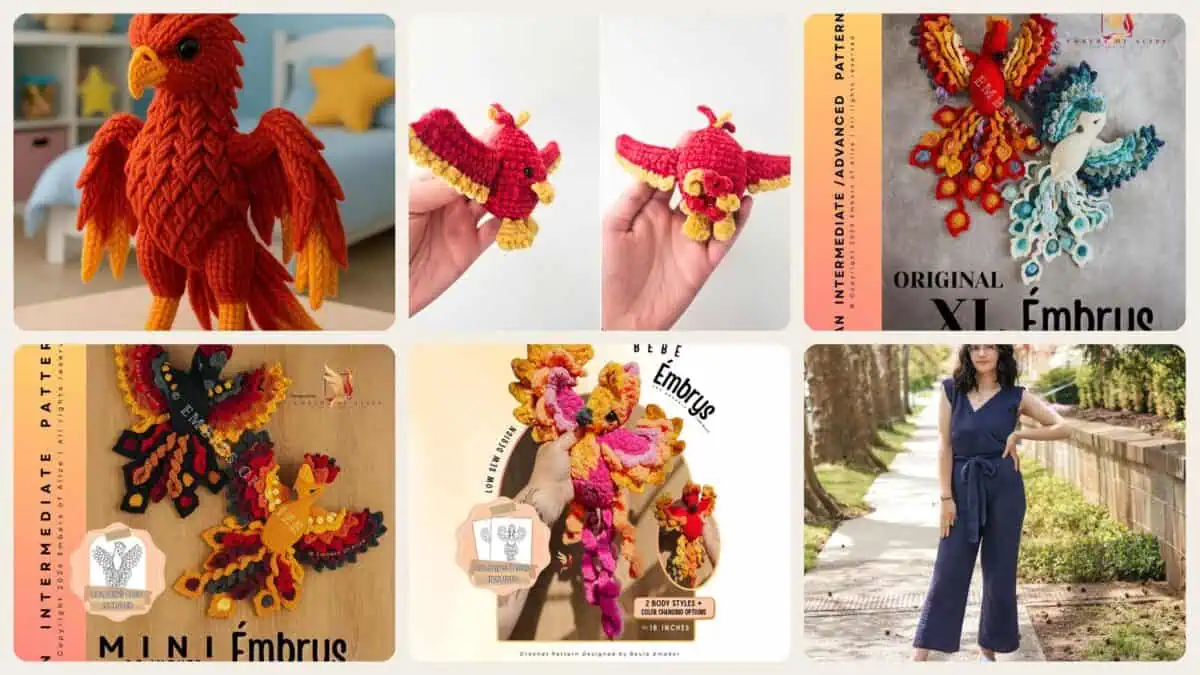 A selection of the crochet patterns in 27 Phoenix Crochet Patterns to Make This Mythical Bird Shine in Yarn