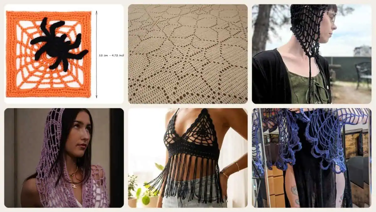A selection of the crochet patterns in 38 Spiderweb Crochet Patterns: 39 Ways to Make Webby Stitch Work for Halloween, Gothic...