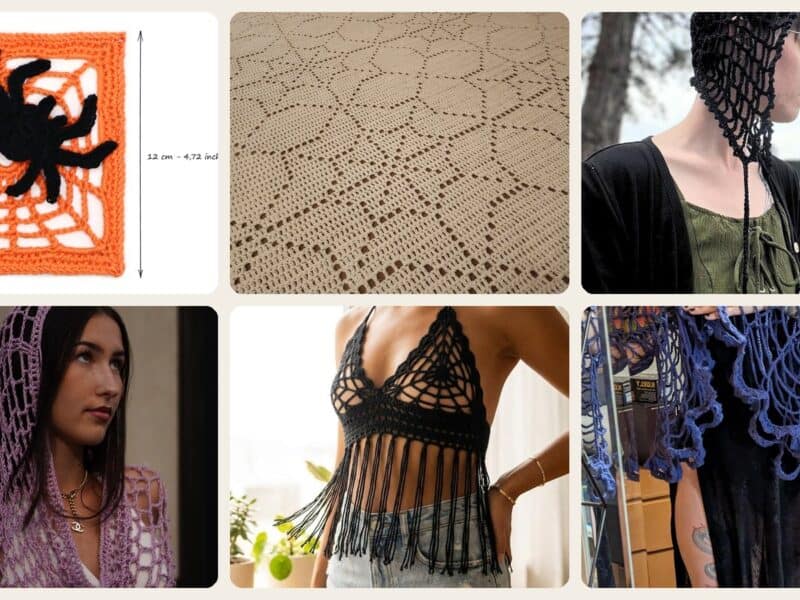 A selection of the crochet patterns in 38 Spiderweb Crochet Patterns: 39 Ways to Make Webby Stitch Work for Halloween, Gothic...