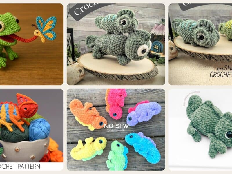 A selection of the crochet patterns in 40 Chameleon Crochet Patterns to Stitch for Gifts, Decor, and Playful Amigurumi