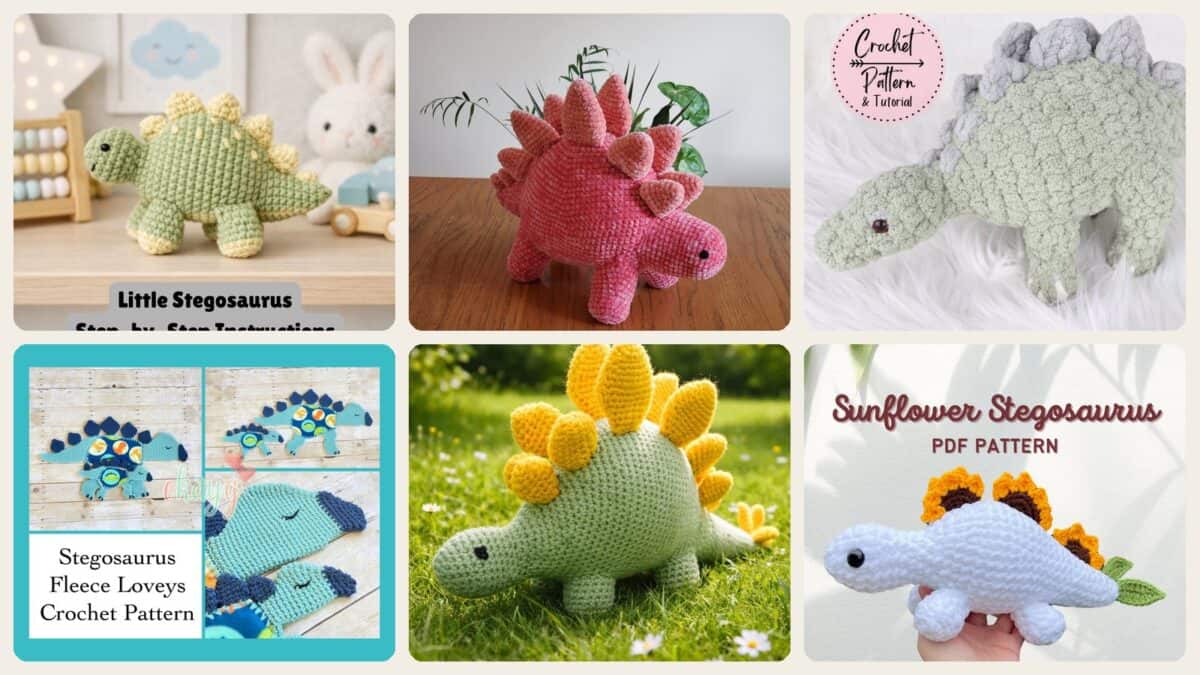 A selection of the crochet patterns in 40 Stegosaurus Crochet Patterns: Unleash Your Creativity with Dinosaur Designs