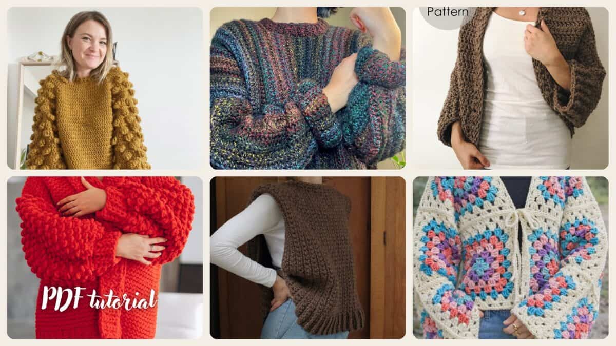 A selection of the crochet patterns in 40 Chunky Sweater Crochet Patterns: Cozy Up with these Easy DIY Designs"