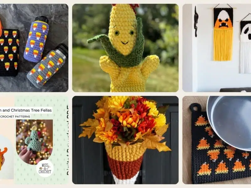 A selection of the crochet patterns in 40 Candy Corn Crochet Patterns to Sweeten Your Autumn Decor