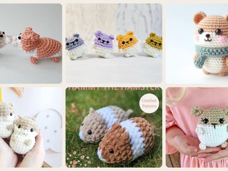 A selection of the crochet patterns in 26 Hamster Crochet Patterns for Adorable Gifts, Desk Decor, and Tiny Plushie Fun