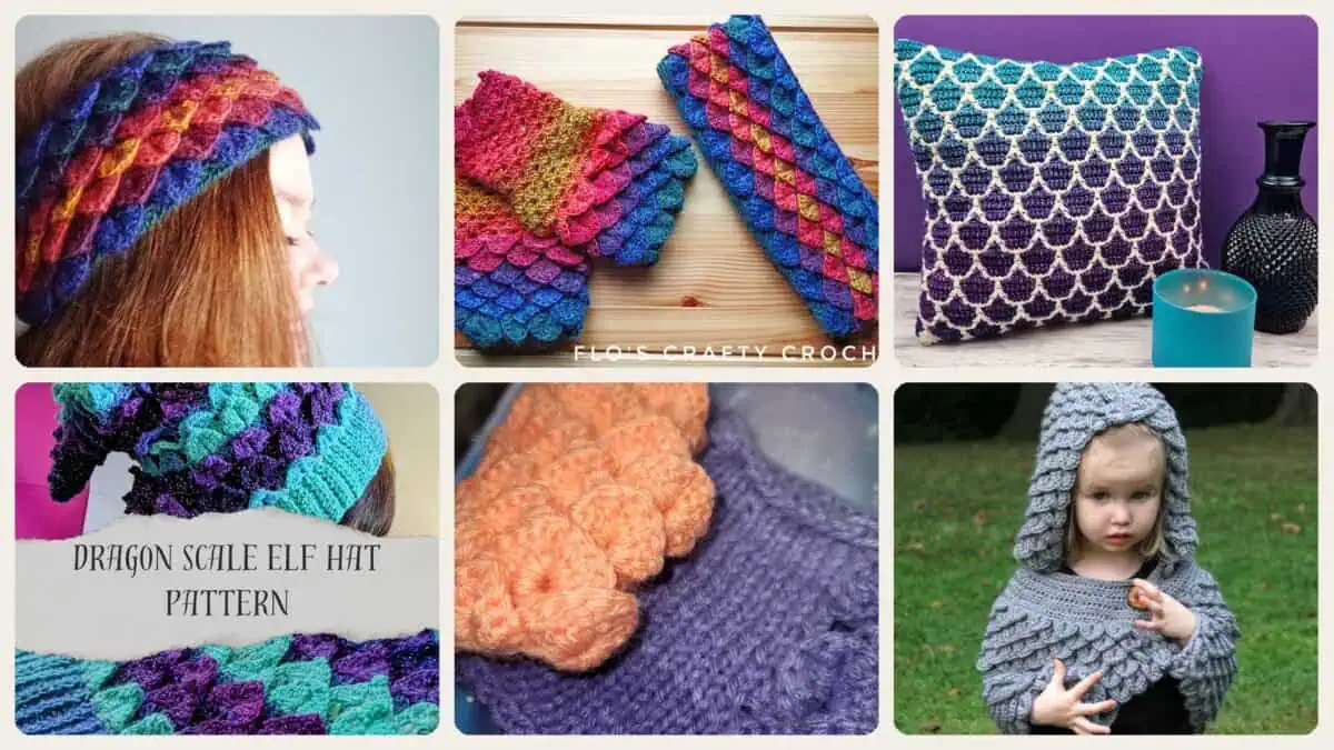 A selection of the crochet patterns in 40 Dragon Scale Crochet Patterns: Unleash Your Creativity with Unique Designs!