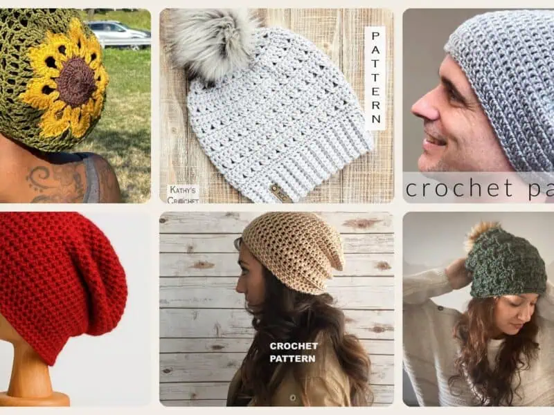 A selection of the crochet patterns in 40 Hipster Slouchy Beanie Crochet Patterns for Stylish DIY Hats